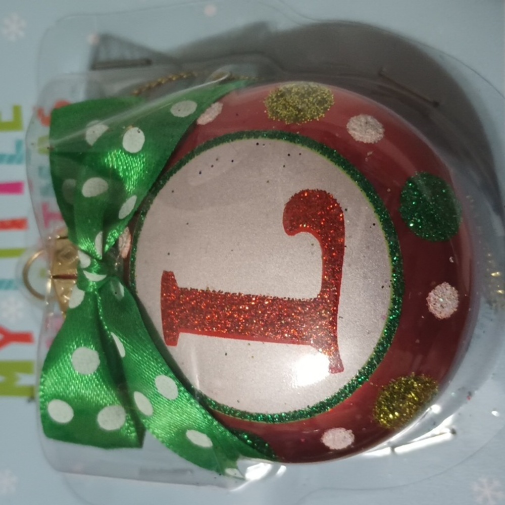 5/$15 L My Little Christmas Round Glitter Ornament Polka Dot Bow